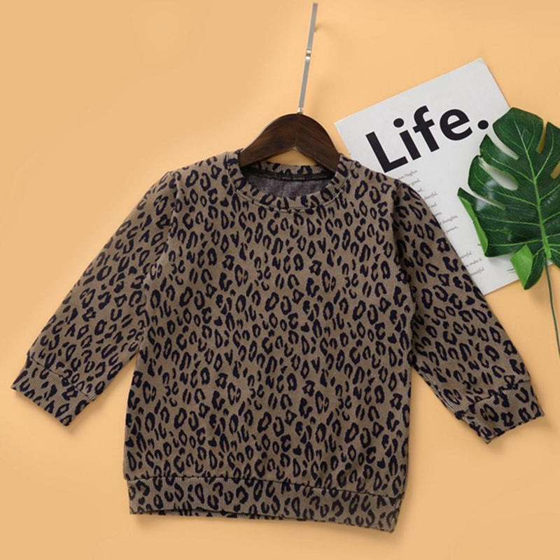 Toddler Girls Crew Neck Long Sleeve Leopard Top Wholesale Girls - PrettyKid