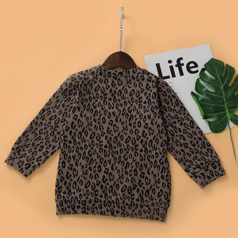 Toddler Girls Crew Neck Long Sleeve Leopard Top Wholesale Girls - PrettyKid