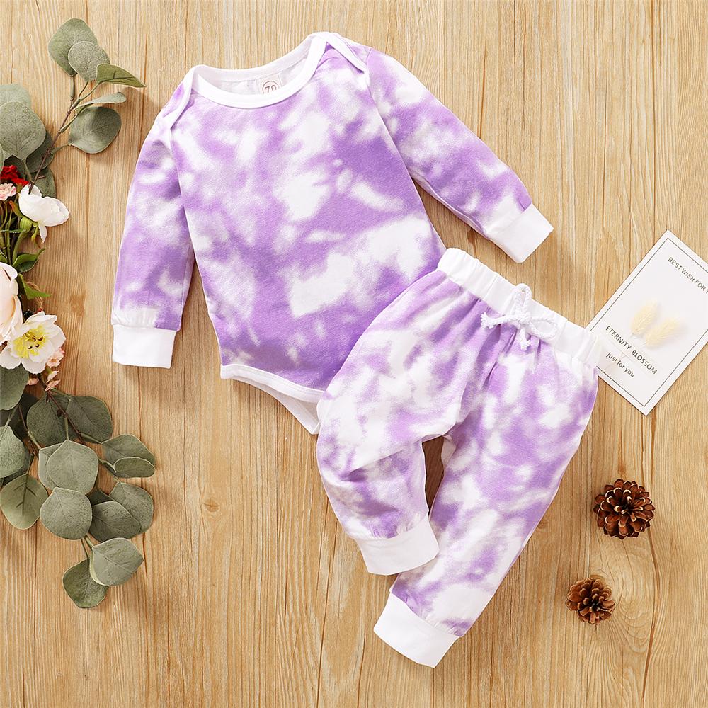 Baby Unisex Crew Neck Long Sleeve Tie Dye Romper & Pants Baby Romper Wholesale - PrettyKid