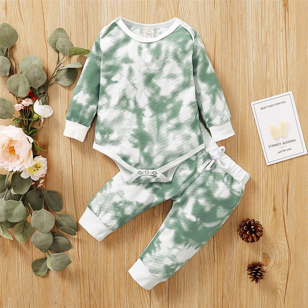 Baby Unisex Crew Neck Long Sleeve Tie Dye Romper & Pants Baby Romper Wholesale - PrettyKid