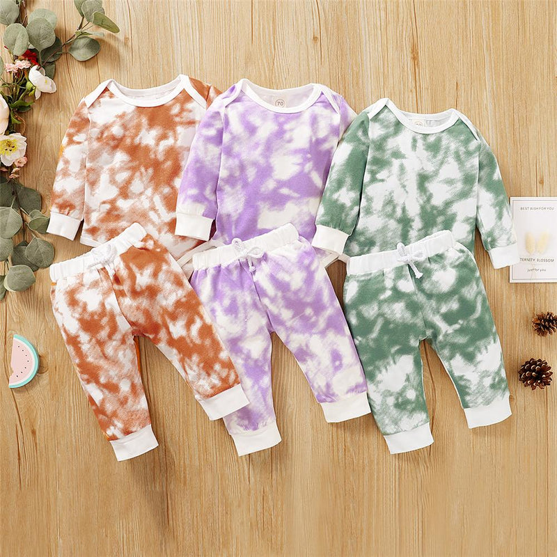 Baby Unisex Crew Neck Long Sleeve Tie Dye Romper & Pants Baby Romper Wholesale - PrettyKid