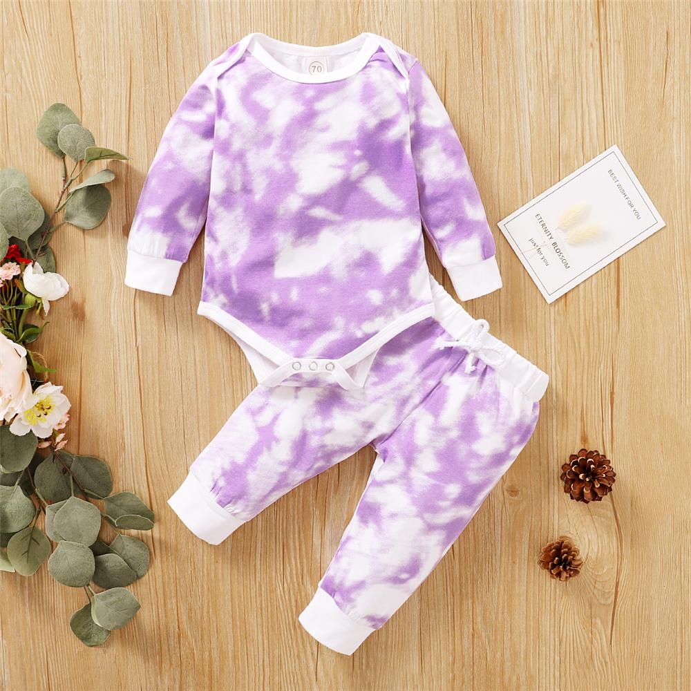 Baby Unisex Crew Neck Long Sleeve Tie Dye Romper & Pants Baby Romper Wholesale - PrettyKid