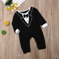 Baby Boys Crew Neck Long Sleeve Tie Rompers - PrettyKid