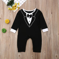 Baby Boys Crew Neck Long Sleeve Tie Rompers - PrettyKid