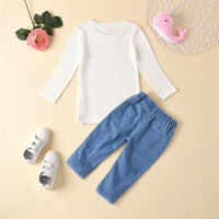 Girls Crew Neck Long Sleeve Top & Ripped Beaded Jeans Girl Wholesale - PrettyKid