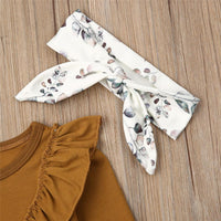 Girls Crew Neck Long Sleeve Tops & Printed Trousers & Headband - PrettyKid