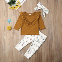 Girls Crew Neck Long Sleeve Tops & Printed Trousers & Headband - PrettyKid