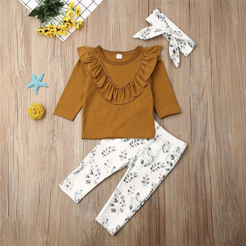 Girls Crew Neck Long Sleeve Tops & Printed Trousers & Headband - PrettyKid