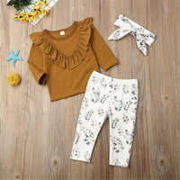 Girls Crew Neck Long Sleeve Tops & Printed Trousers & Headband - PrettyKid