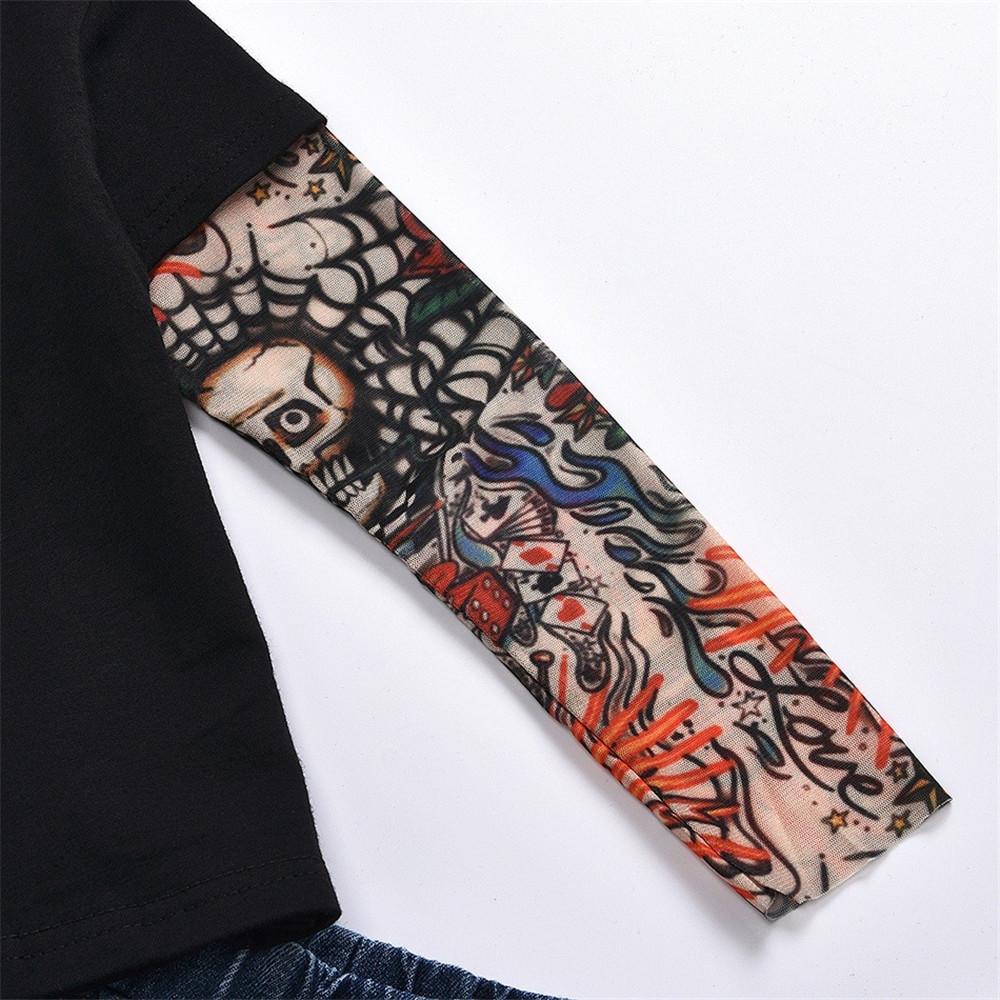 Girls Crew Neck Skull Printed Long Sleeve Tops & Shorts - PrettyKid