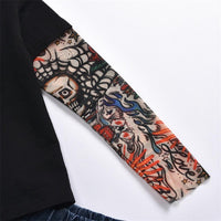 Girls Crew Neck Skull Printed Long Sleeve Tops & Shorts - PrettyKid