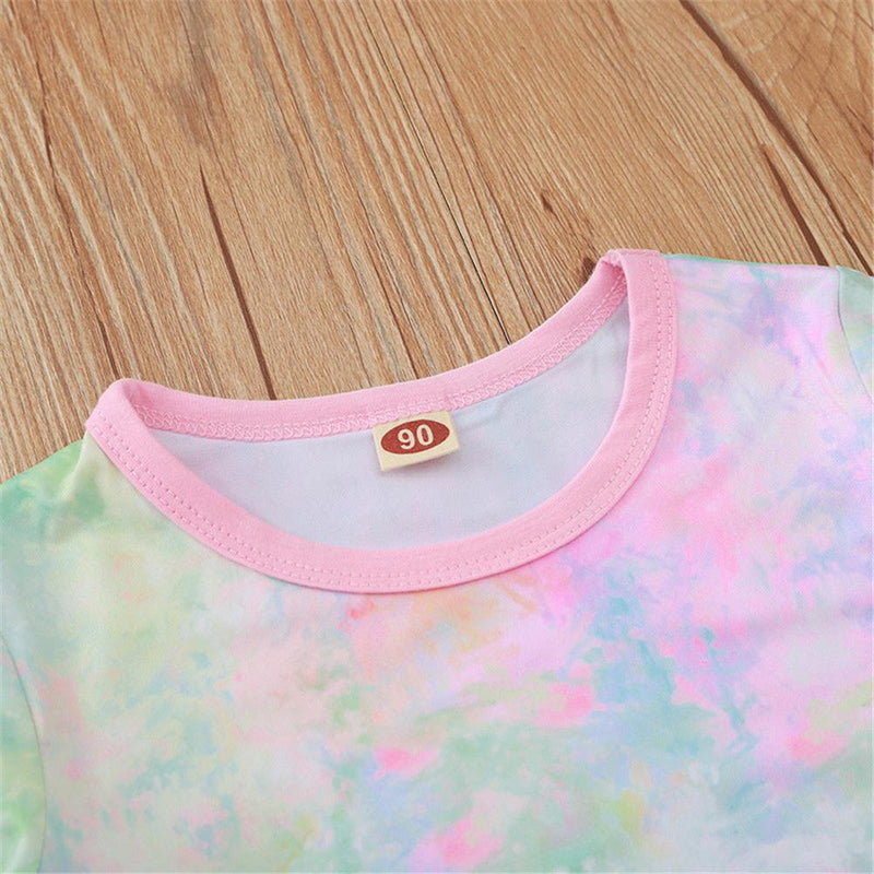 Girls Crew Neck Tie Dye Long Sleeve T-shirt & Skirt Girl T Shirts Wholesale - PrettyKid