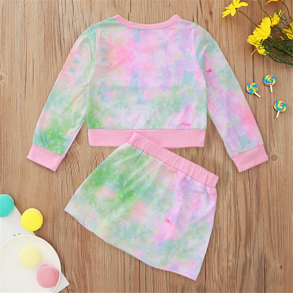 Girls Crew Neck Tie Dye Long Sleeve T-shirt & Skirt Girl T Shirts Wholesale - PrettyKid