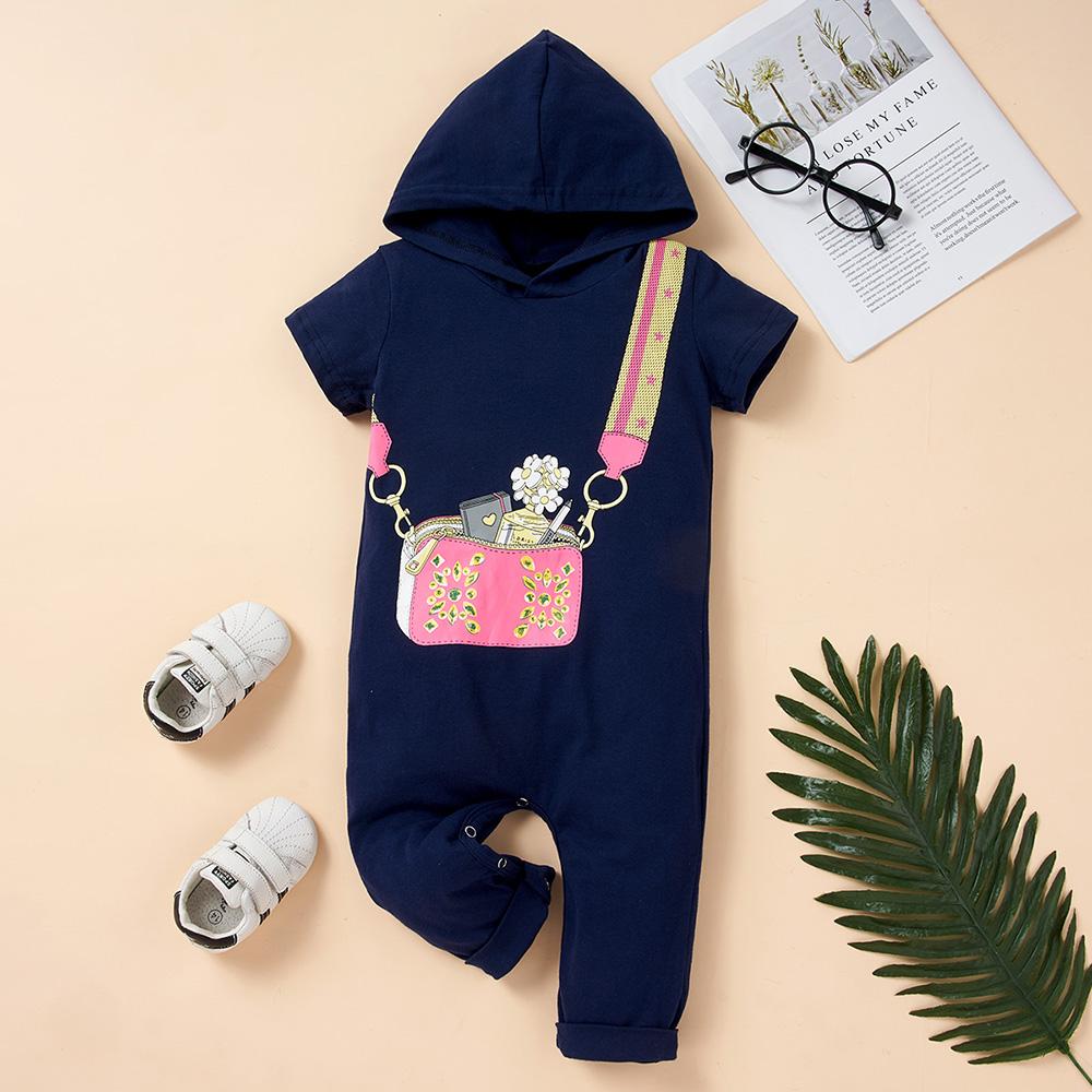 Baby Girls Crossboby Bag Printed Short Sleeve Hooded Romper Wholesale Baby Boutique Items - PrettyKid