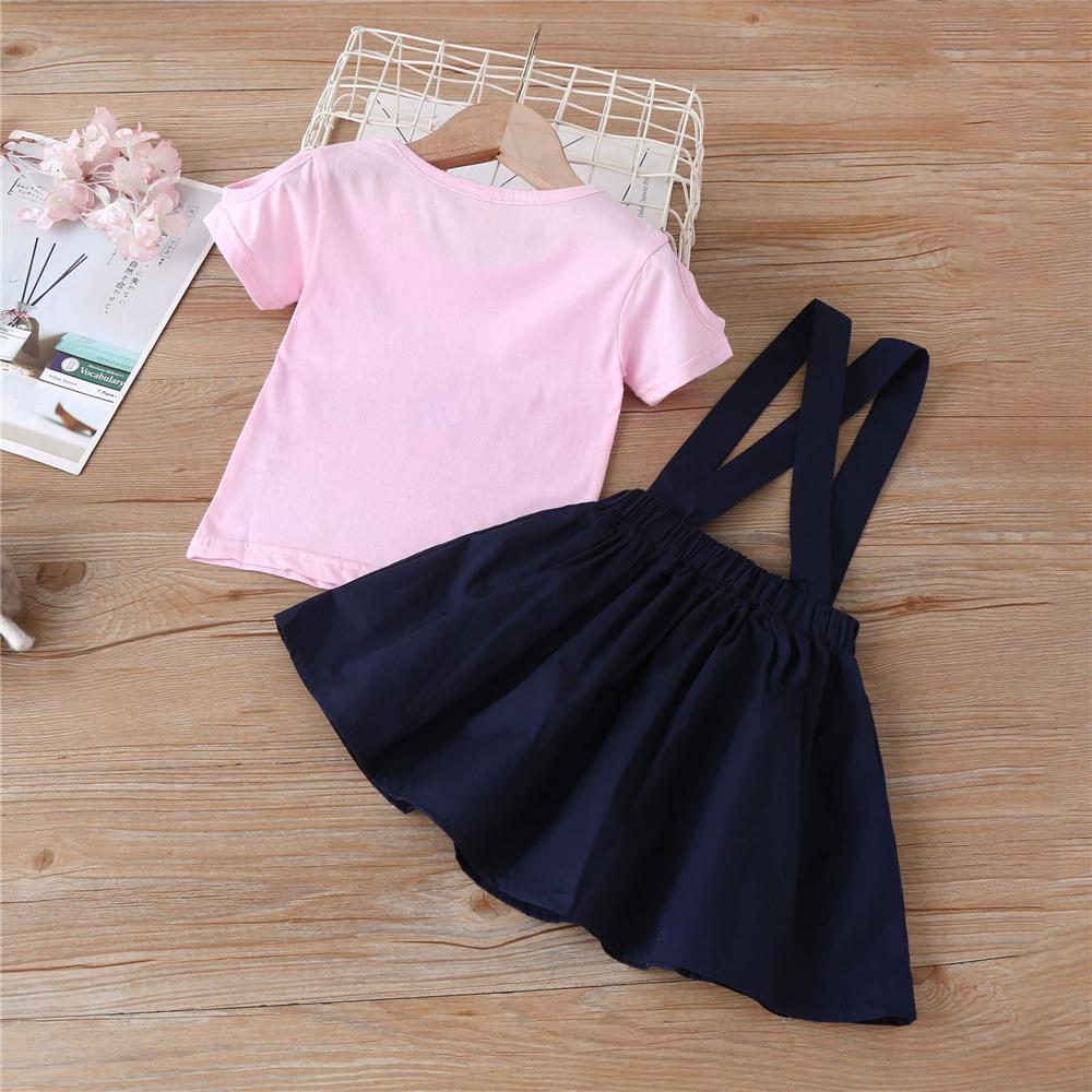 Girls Cupcake I Am So Sweet Printed Short Sleeve Top & Solid Suspender Skirt Girls Clothing Wholesale - PrettyKid