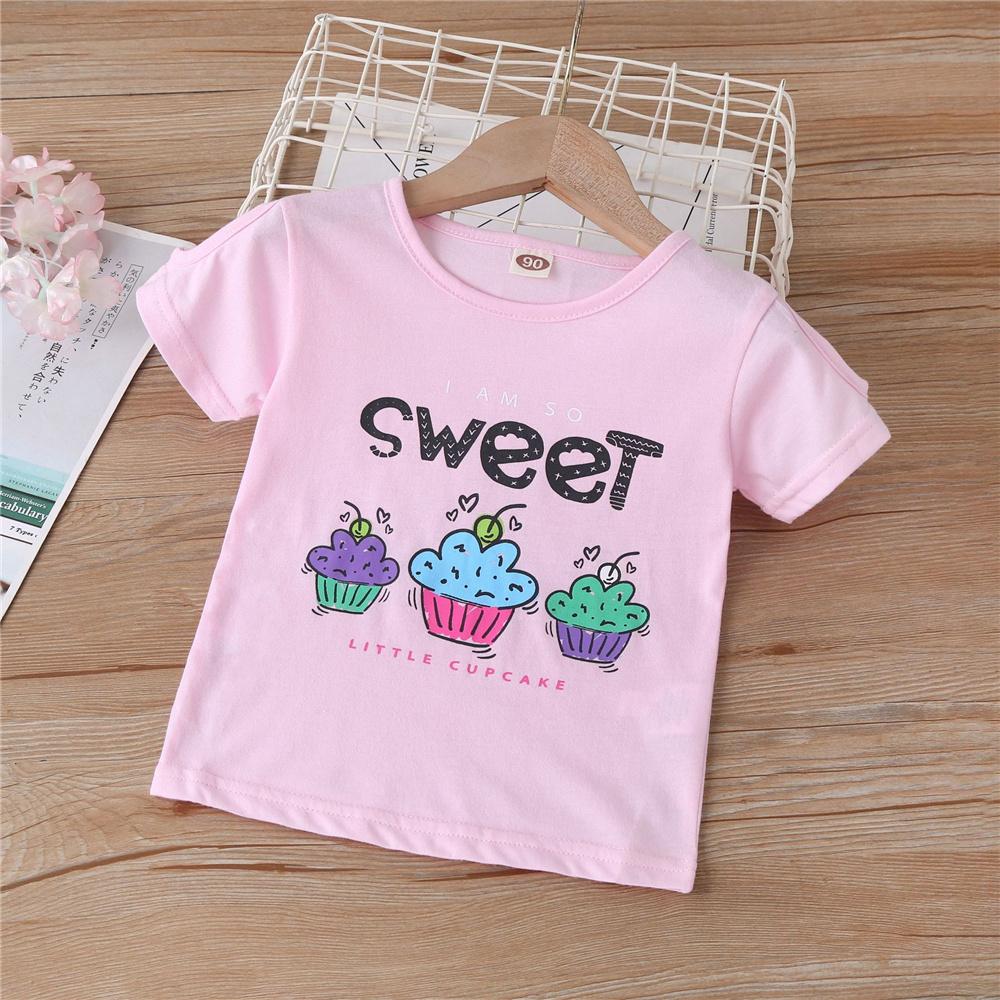 Girls Cupcake I Am So Sweet Printed Short Sleeve Top & Solid Suspender Skirt Girls Clothing Wholesale - PrettyKid