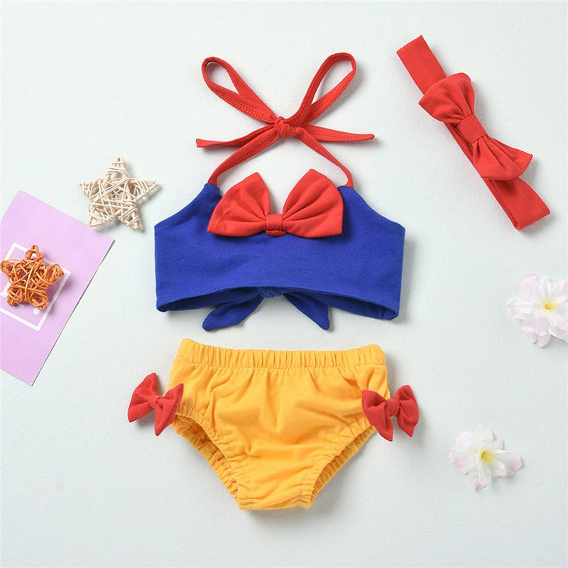 Baby Girls Cute Bow Decor Sleeveless Top & Shorts & Headband Baby Outfits - PrettyKid