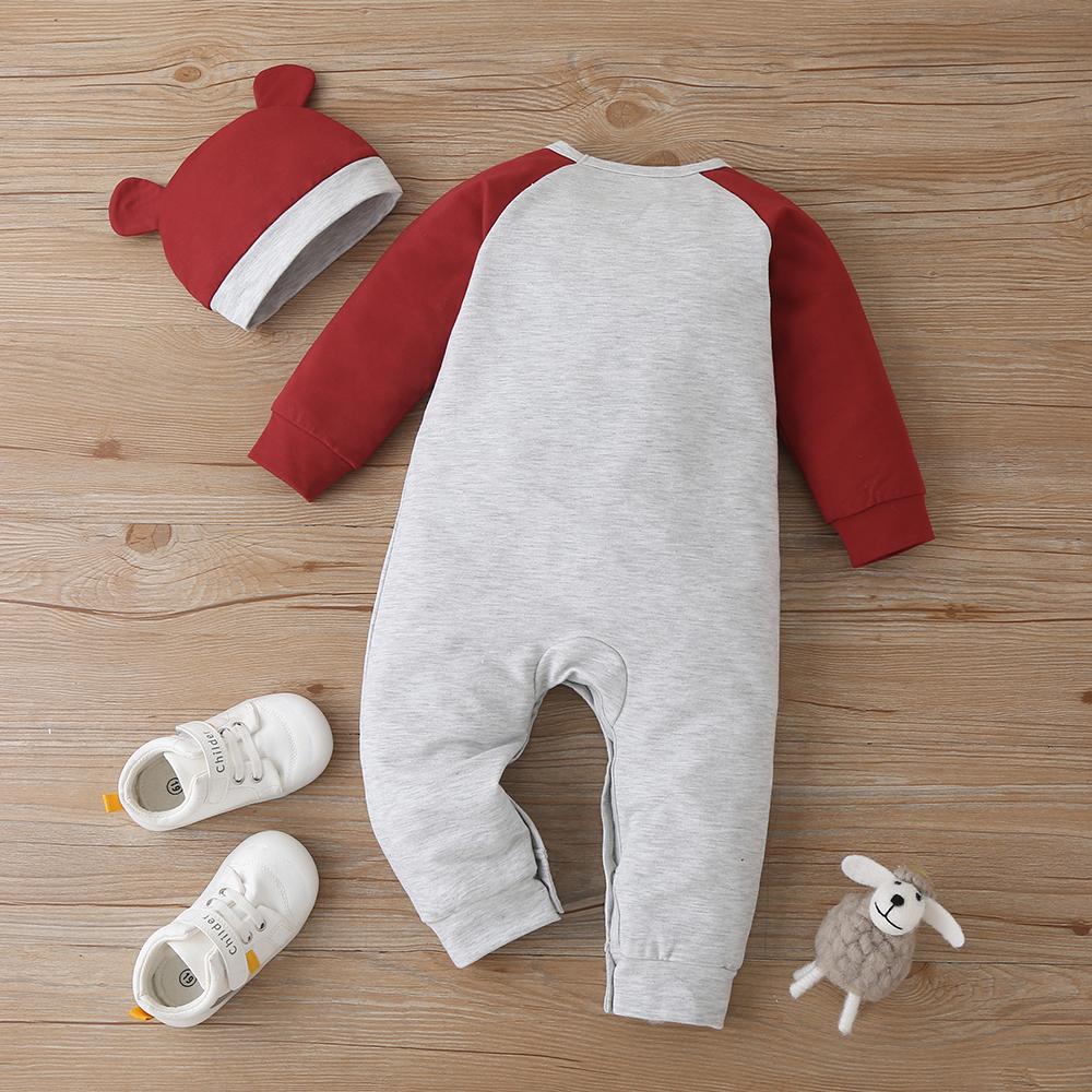 Baby Boys Cute Cartoon Bear Long Sleeve Romper & Hat Baby Boutique Wholesale - PrettyKid