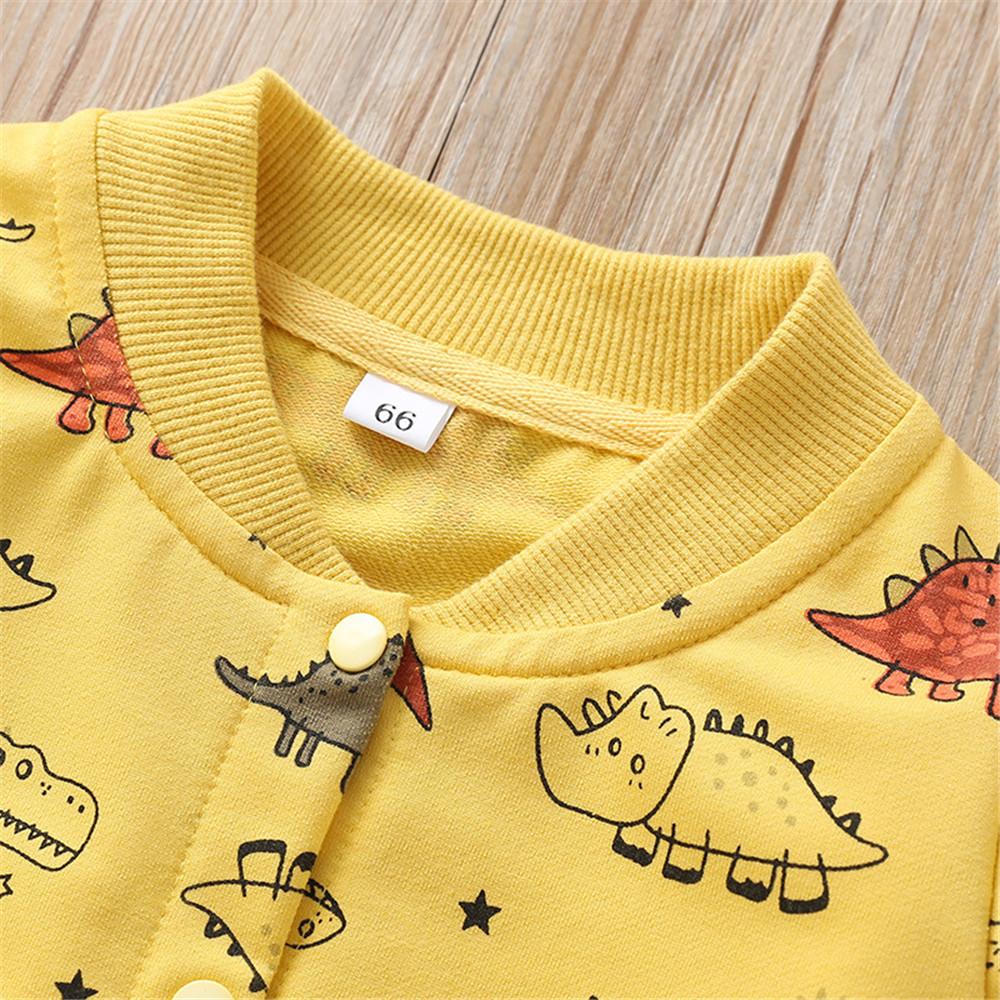 Baby Cute Cartoon Dino Printed Long Sleeve Rompers - PrettyKid