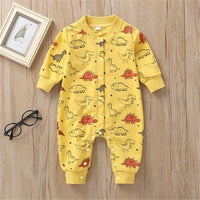 Baby Cute Cartoon Dino Printed Long Sleeve Rompers - PrettyKid