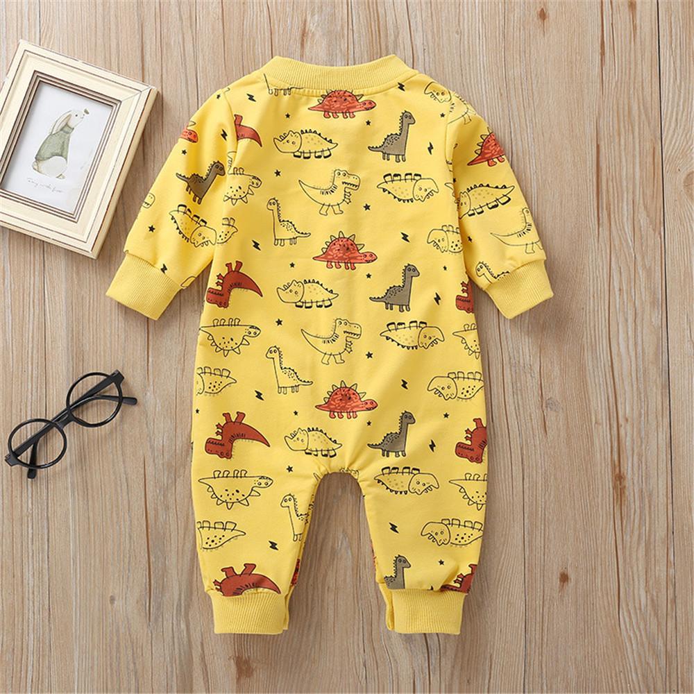 Baby Cute Cartoon Dino Printed Long Sleeve Rompers - PrettyKid