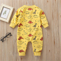 Baby Cute Cartoon Dino Printed Long Sleeve Rompers - PrettyKid