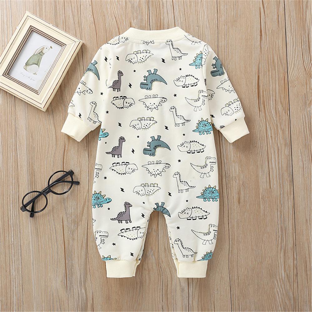 Baby Cute Cartoon Dino Printed Long Sleeve Rompers - PrettyKid