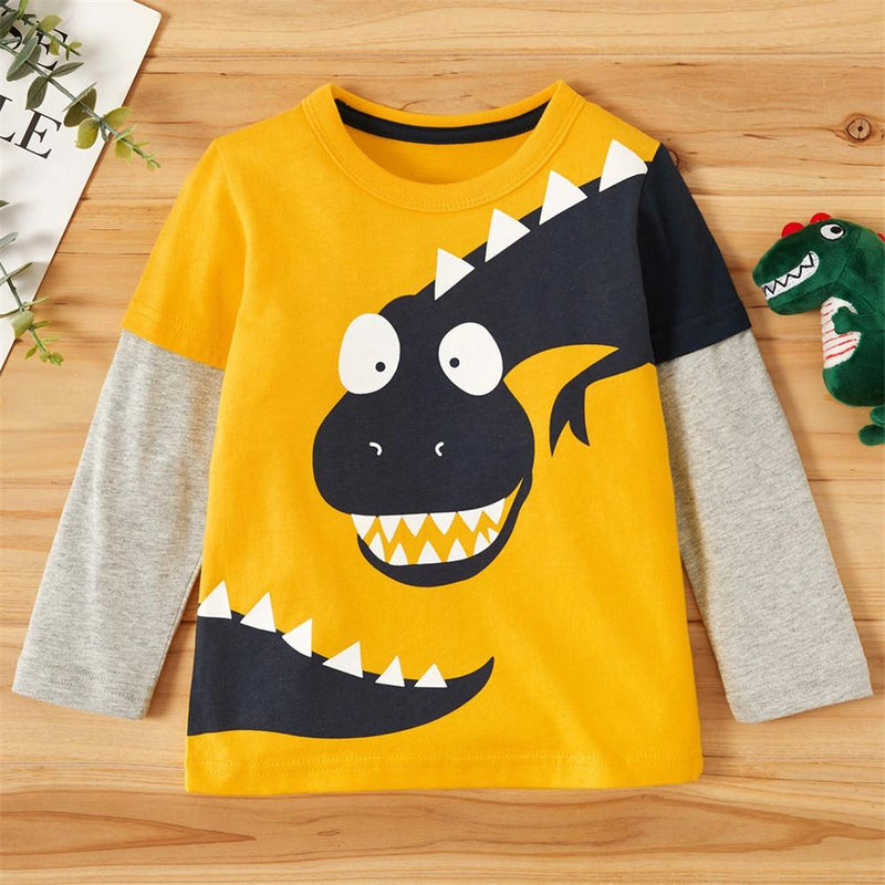 Boys Cute Dinosaur Print Long Sleeve Tees - PrettyKid