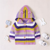 Baby Cute Ear Knitted Striped Hooded Sweaters - PrettyKid