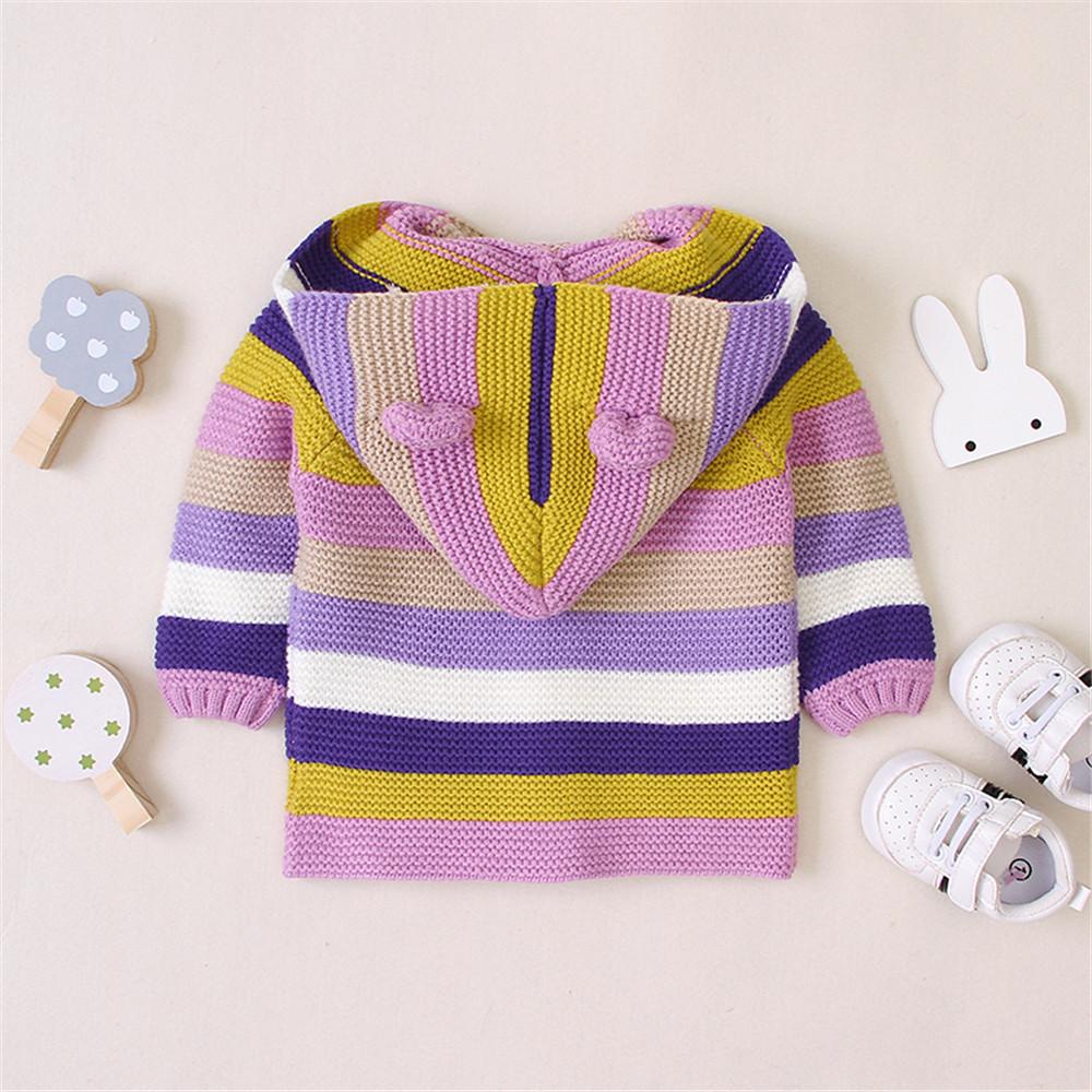 Baby Cute Ear Knitted Striped Hooded Sweaters - PrettyKid