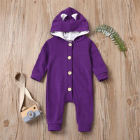 Baby Cute Hooded Long Sleeve Solid Button Romper Babywear Wholesale - PrettyKid