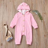 Baby Cute Hooded Long Sleeve Solid Button Romper Babywear Wholesale - PrettyKid