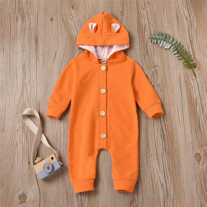 Baby Cute Hooded Long Sleeve Solid Button Romper Babywear Wholesale - PrettyKid