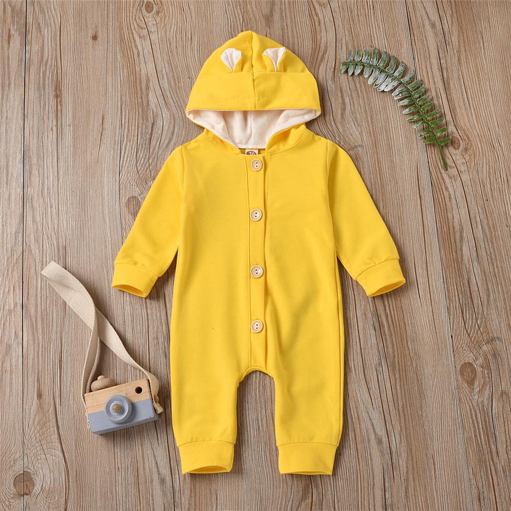 Baby Cute Hooded Long Sleeve Solid Button Romper Babywear Wholesale - PrettyKid