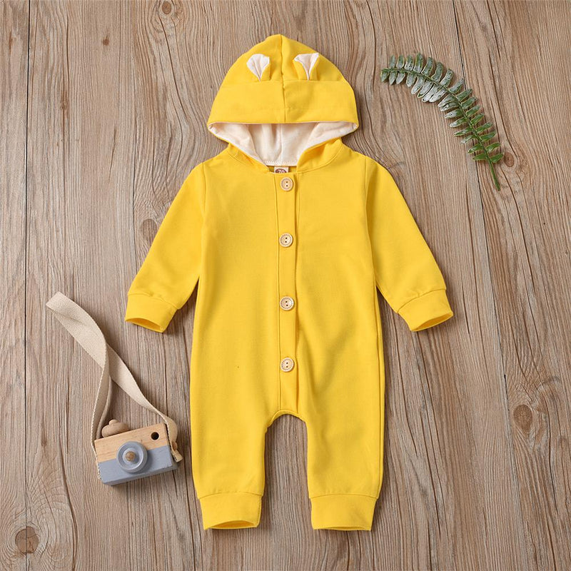 Baby Cute Hooded Long Sleeve Solid Button Romper Babywear Wholesale - PrettyKid