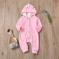 Baby Cute Hooded Long Sleeve Solid Button Romper Babywear Wholesale - PrettyKid