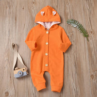 Baby Cute Hooded Long Sleeve Solid Button Romper Babywear Wholesale - PrettyKid