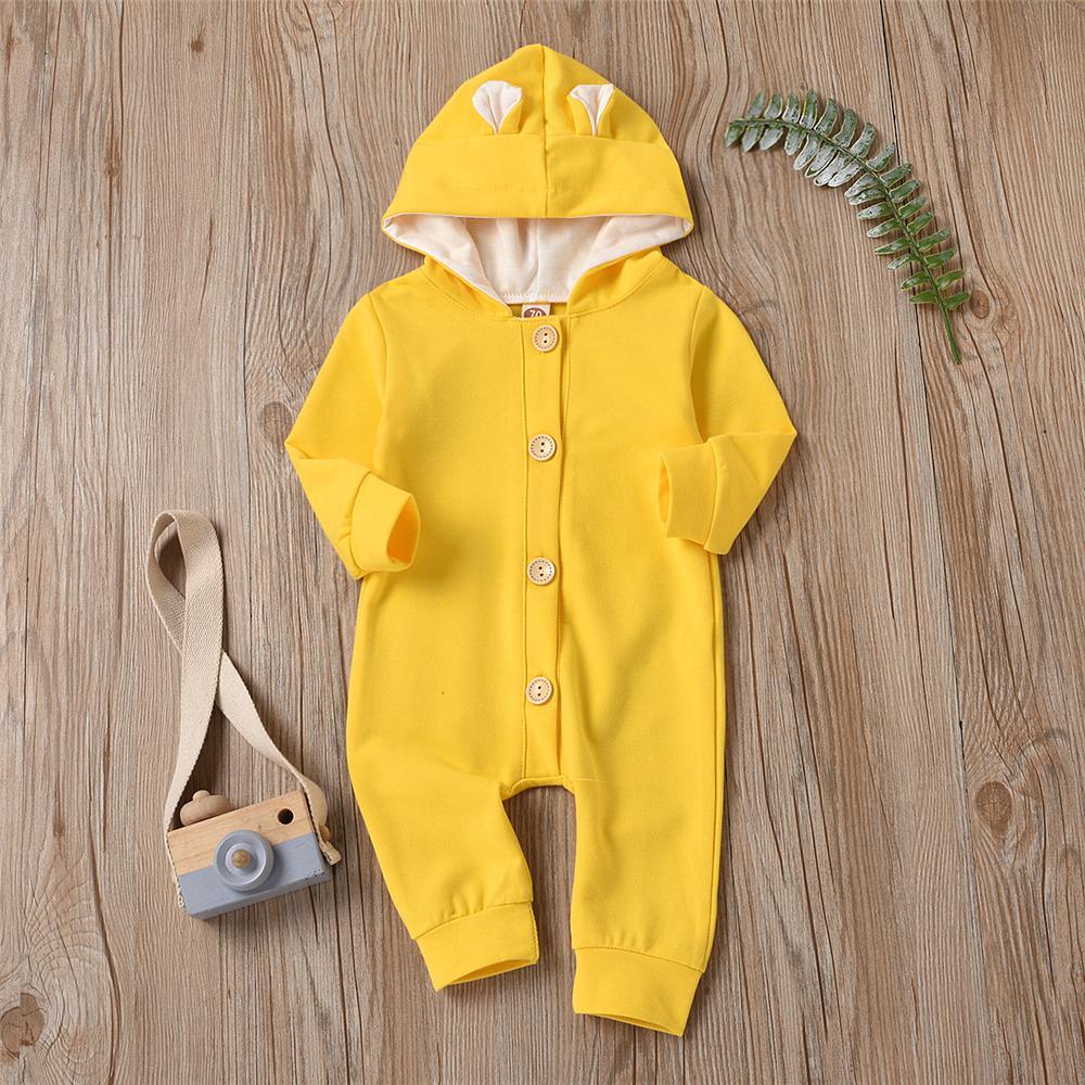 Baby Cute Hooded Long Sleeve Solid Button Romper Babywear Wholesale - PrettyKid