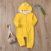 Baby Cute Hooded Long Sleeve Solid Button Romper Babywear Wholesale - PrettyKid