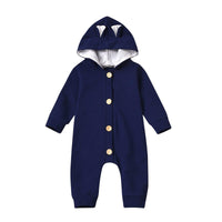 Baby Cute Hooded Long Sleeve Solid Button Romper Babywear Wholesale - PrettyKid