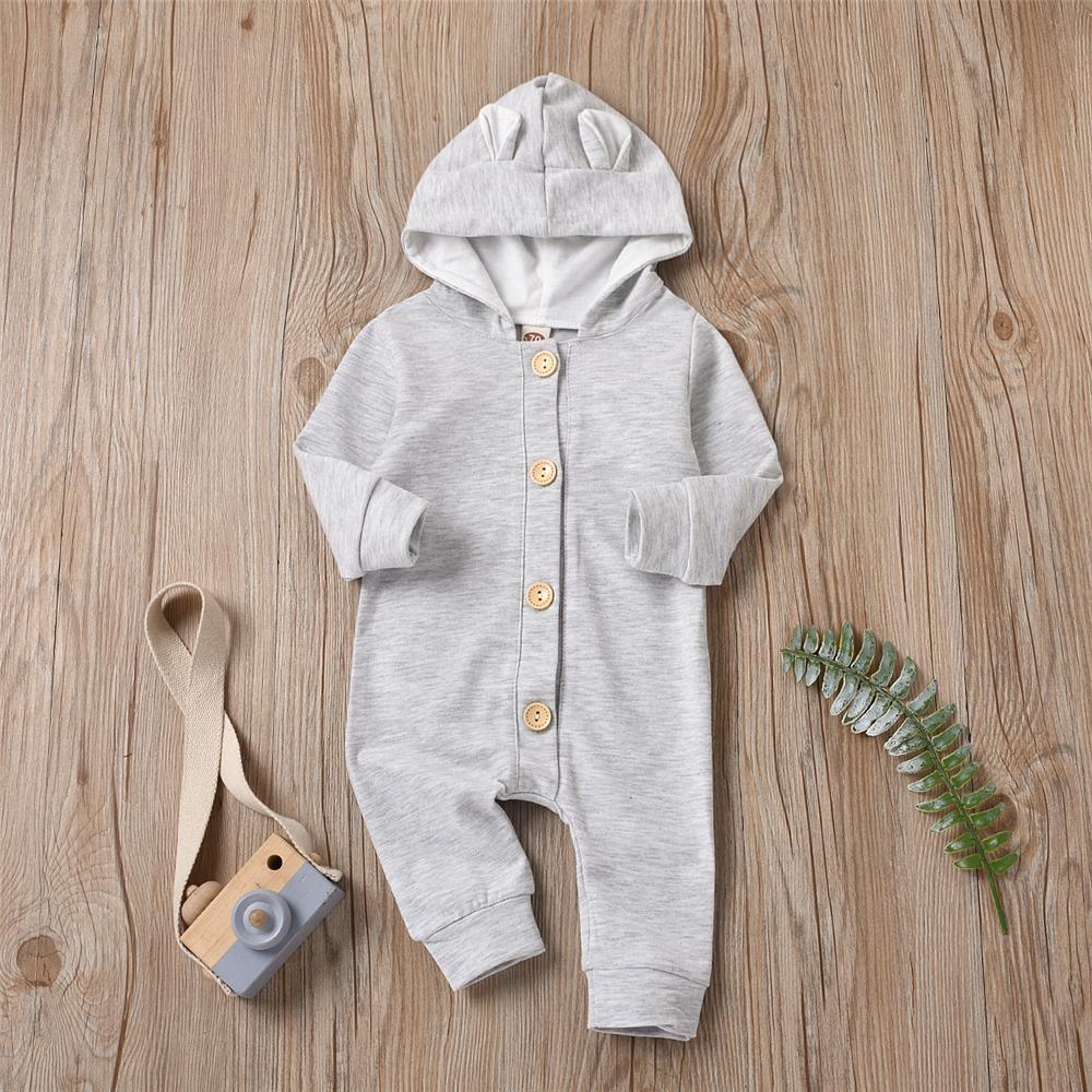 Baby Cute Hooded Long Sleeve Solid Button Romper Babywear Wholesale - PrettyKid