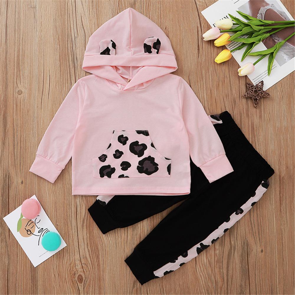 Baby Girls Cute Leopard Long Sleeve Top & Bottoms Wholesale Baby Outfits - PrettyKid
