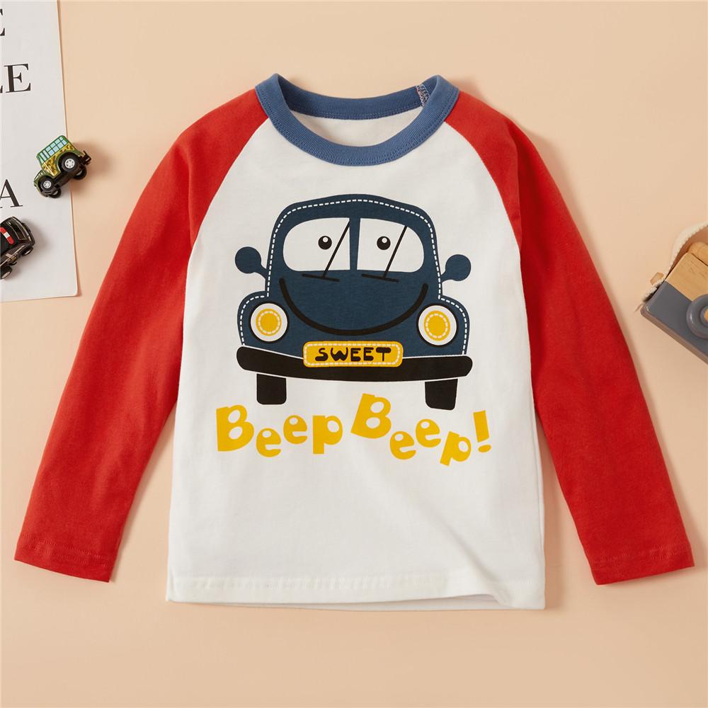 Boys Cute Long Sleeve Car Printed T Shirts - PrettyKid