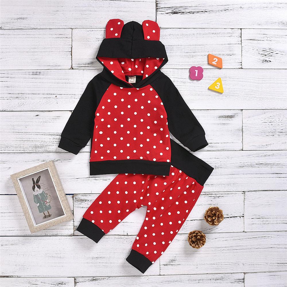 Baby Unisex Cute Polka Dot Long Sleeve Hooded Top & Pants Where To Buy Baby Clothes In Bulk - PrettyKid