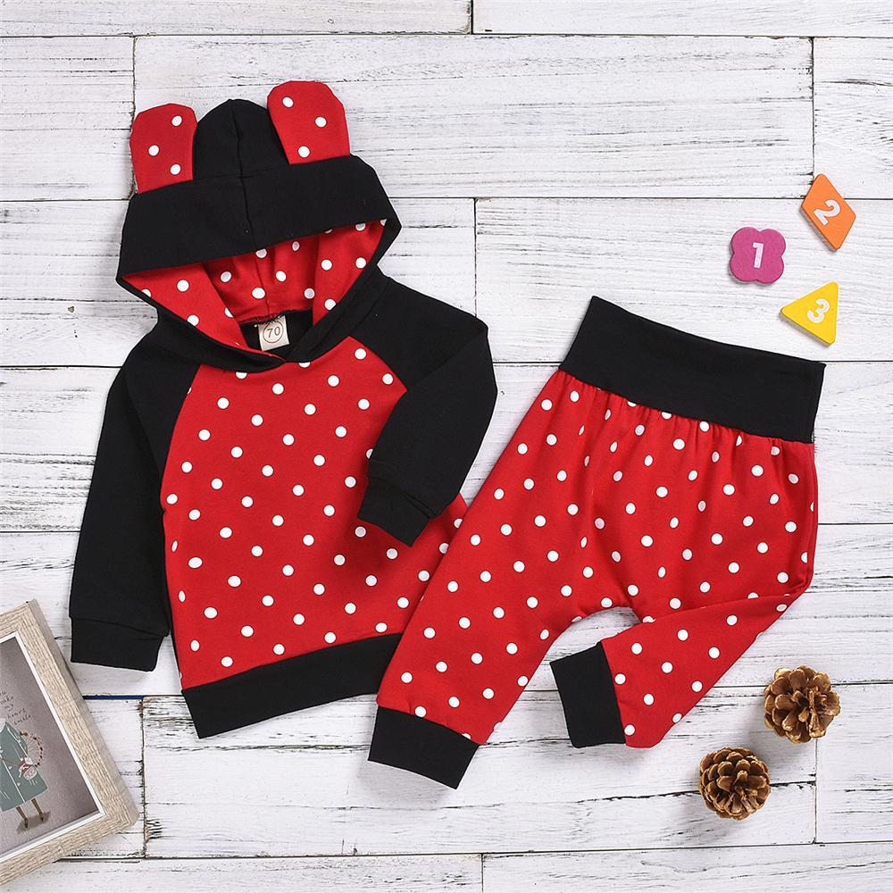 Baby Unisex Cute Polka Dot Long Sleeve Hooded Top & Pants Where To Buy Baby Clothes In Bulk - PrettyKid