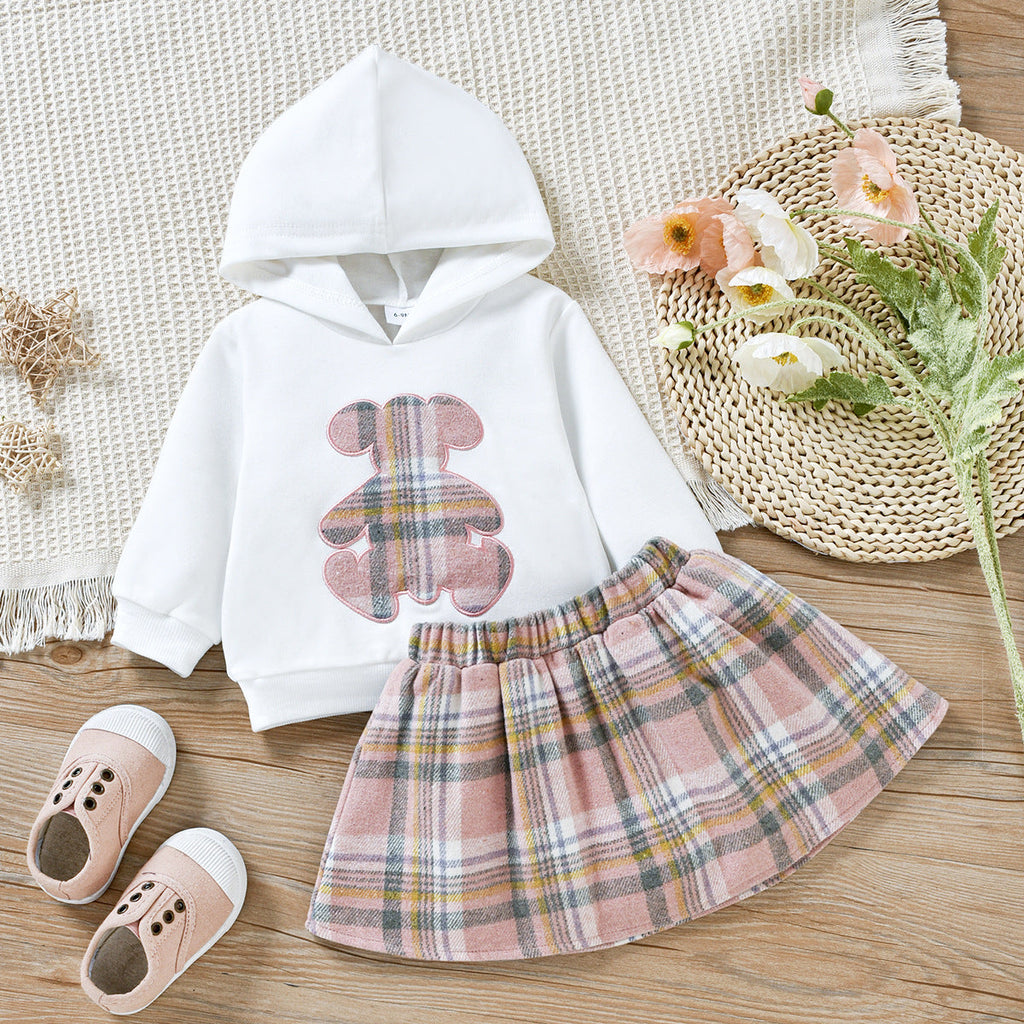 Bear Hoodies And Plain Skirts Sets For Baby Toddler Girls - PrettyKid