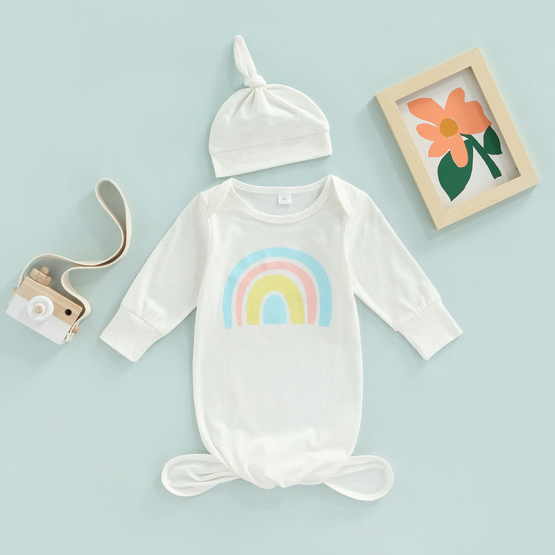 0-3months Newborn Baby Rainbow Print Long Sleeve Sleeping Bag & Hats - PrettyKid