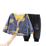 Bear Pattern Hooded Denim Coat And Pants Wholesale Toddler Clothing - PrettyKid