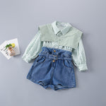 2 Piece Polka Dot Top And Denim Shorts Toddler Girl Sets - PrettyKid