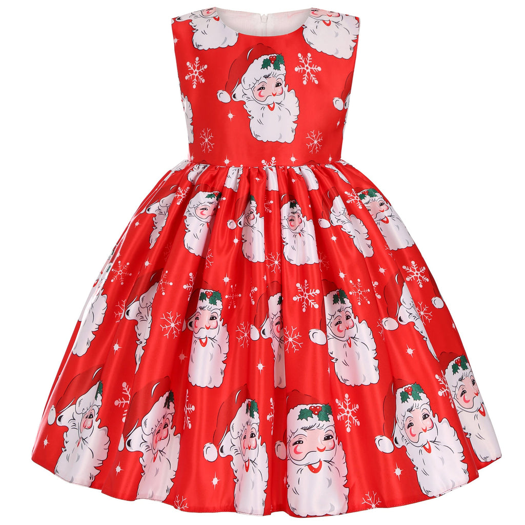 Christmas Santa Print Wholesale Girls Dresses - PrettyKid